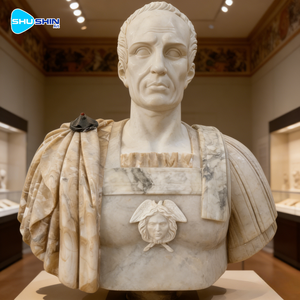 Busto de <span class=keywords><strong>Julius</strong></span> César de Mármol a Tamaño Real |   Estatua de Mármol de Diseño Europeo Hecha a Mano para Uso en Jardines Interiores y Edificios Comerciales - Product Image 1