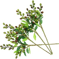 Branche d'olivier artificielle à 3 branches en tissu de soie, tige de fève d'acacia, décoration de Noël, mariage, Nouvel An