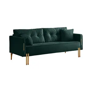 Sofá moderno em tecido Chesterfield de veludo com pernas de metal para sala de estar