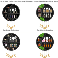 Étagère murale en bois de pin noir à phases de lune pour la présentation et le rangement de cristaux, idéale pour la décoration de chambre bohème.