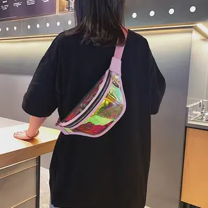 थोक स्पष्ट पीवीसी नितंब बैग फैशन चिंतनशील पारदर्शी कमर बैग महिलाओं के लिए होलोग्राफिक लेजर पिछाड़ी पैक