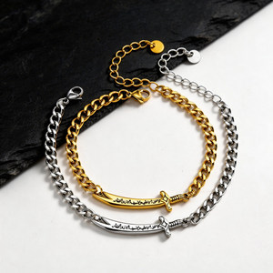Bracciale Tennis alla Moda con Design Spada <span class=keywords><strong>Zulfiqar</strong></span>, Stile Europeo e Americano, in Acciaio Inossidabile Placcato Oro 18K per Uomo - Product Image 2