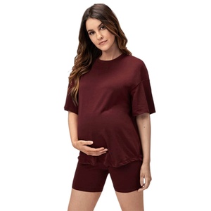 Vêtements de maternité en bambou, shorts à épaules tombantes, pyjama de grossesse en bambou pour femmes, ensemble de pyjama court de grossesse, vêtements de nuit - Product Image 1