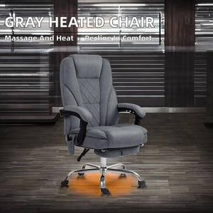 Gray Contemporary Chrome Base <b>Fabric</b> Massage Office <b>Chair</b> with Heated -<b>Reclining</b> Adjustable Height Footrest Executive Desk <b>Chair</b> - Product Image 2