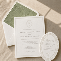 Juego de Invitaciones de Boda Personalizadas con Grabado en Relieve, Invitaciones de Boda Clásicas de Color Marfil con Sobres y Tarjetas RSVP