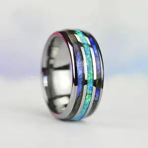 Wolfram-Ring-Einlage Abalone-Schale und Opal Luxusringe für Männer Großhandel Wolfram-Carbid-Ringe