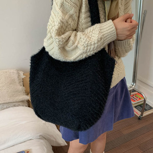Sac fourre-tout en coton tricoté pour femme, style coréen, décontracté, à porter à la main ou sous le bras, grande taille, automne-hiver, polyvalent - Product Image 4