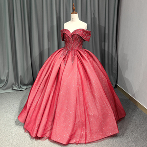 Abito da ballo con spalline <span class=keywords><strong>rosso</strong></span> stile regina abito da sposa con perline in Tulle Glitter abito da sera 9830 - Product Image 4