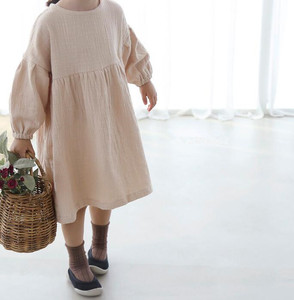 Robe d'automne pour bébés filles de 1 à 6 ans, à volants, manches longues, en coton uni, en mousseline de crêpe, tenue décontractée pour fête - Product Image 5
