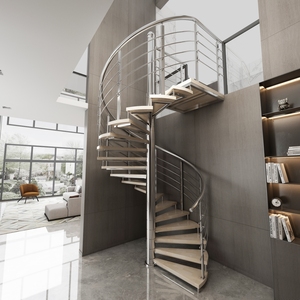 Escalera de Caracol Interior de Acero Inoxidable con Barandilla de Cable Cepillado y Peldaños de Madera, Escaleras Elegantes y Duraderas para Villas de Lujo y Penthouses - Product Image 2