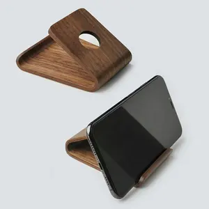 Custom Logo Natural Bamboo Wooden Desk Charging Mobile Phone Holder