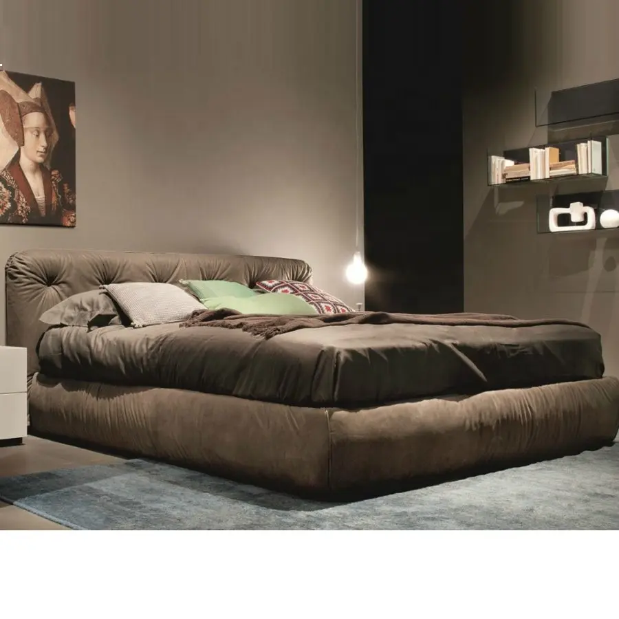 Meubles de chambre à coucher modernes PZ Home velours grand format mousse souple bord nuage cadre de lit souple avec tête de lit