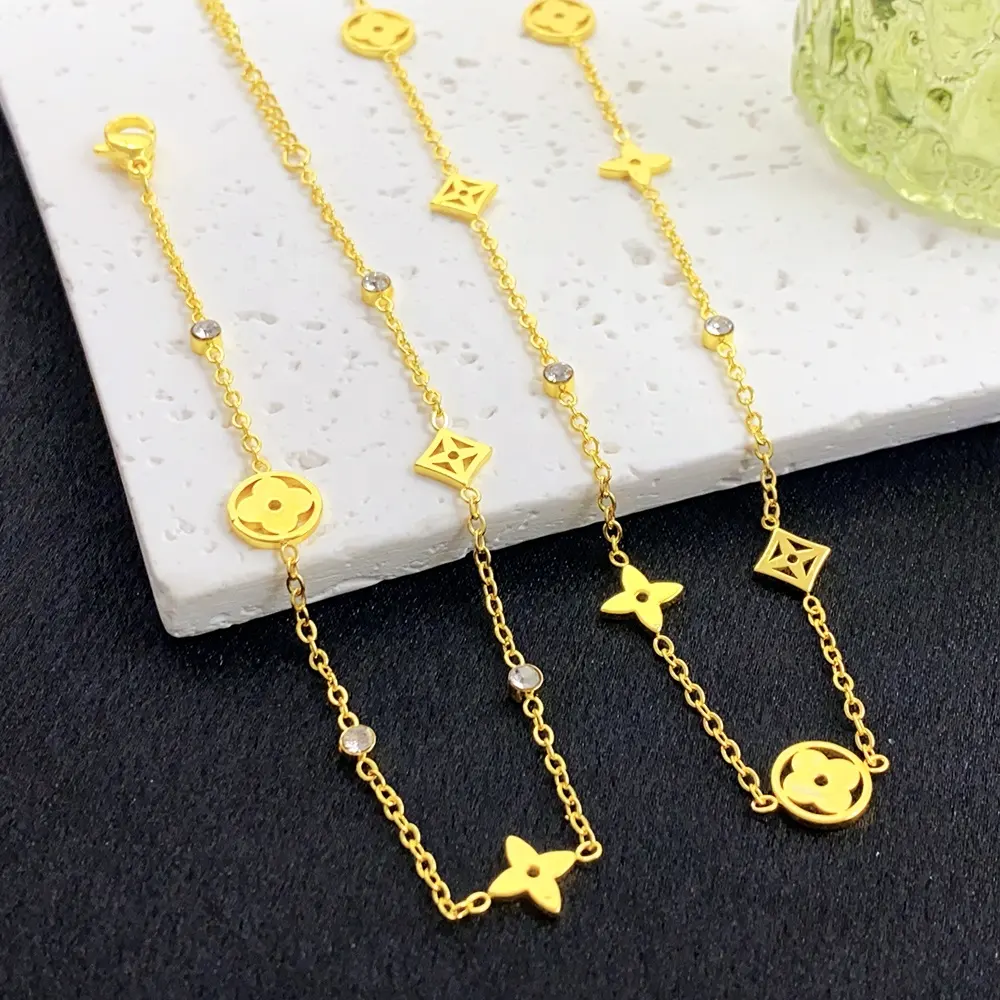 Kalung Choker lapis emas asli 18K, kalung Choker bunga semanggi, set perhiasan uniseks untuk pesta pernikahan dan hadiah