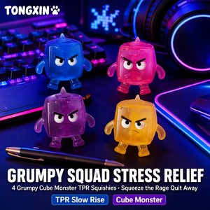 TONGXIN 4 piezas Grumpy <span class=keywords><strong>Cube</strong></span> Monster TPR Squishy de subida lenta translúcido, juguete antiestrés de enojo para escritorio, regalo, venta al por mayor, OEM - Product Image 2