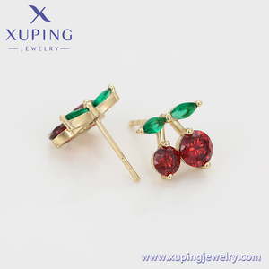 X0001117026 XUPING Jewelry Pendientes de tuerca de cereza chapados en oro de 14 quilates Pendientes diarios de moda con incrustaciones de circón rojo como Rubí - Product Image 5
