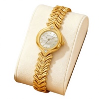 Montre Femme VEADONS Bestseller Transfrontalier, Cadran Nacre Incrusté de Diamants, Style Vintage, Étanche, Mouvement Quartz, Motif Arête de Poisson Dorée