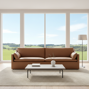 Rh क्लाउड चमड़े की ढलान शाखा सोफे पूर्ण अनाज ब्राउन चमड़े की आधुनिक चेस्टरफील्ड शैली एक्सपेंडेबल सेट एल आकार के कोने सोफे - Product Image 1