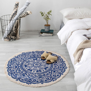 Meistverkaufter Runder Teppich Baumwolle Leinen Bodenmatte Bedruckter Rutschfester Teppich Fransen-Decke Wohnzimmer - Product Image 5