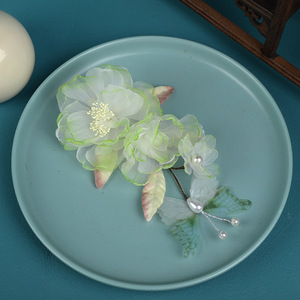 Nouvelle conception originale, accessoire pour cheveux fait main de style antique pour femmes, pince à cheveux en tige souple estampillée à chaud vert éthéré, Hanfu - Product Image 3