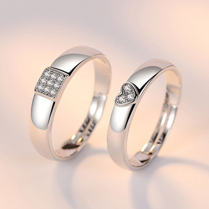 Anillo de Pareja en Forma de Corazón, Versión Coreana, Ajustable, con Circonita Cuadrada, para Hombre y Mujer, Venta Caliente 2026 - Product Image 2