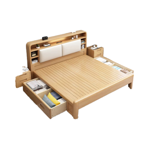 Cama Moderna de Estilo Europeo, de Lujo Ligero, de Madera Maciza de Roble, con Plataforma Completa y Cabecera Suave - Product Image 6
