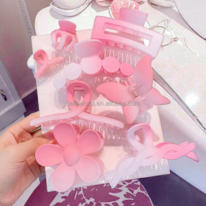 مشابك شعر نسائية من فاينستايل بتصميم سمكة القرش المتدرجة غير اللامعة، إكسسوار شعر كبير مخصص بتصميم زهرة مجوفة للصيف، مصنوعة من البلاستيك للاستخدام اليومي - Product Image 5