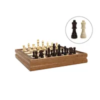 Juego de ajedrez de madera de 15 pulgadas con cajón, juego de ajedrez portátil clásico con piezas de ajedrez para niños y adultos