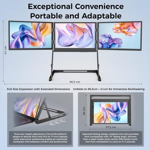 Extenseur d'écran d'ordinateur portable 14 pouces IPS, pliable, triple moniteur portable, extension d'écran d'ordinateur portable HDMI/USB-C, plug and play pour Windows et Mac - Product Image 3