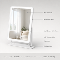 Miroir de maquillage HD avec éclairage, cadre ABS blanc 25x30cm, capteur tactile, rotation à 360°, trois couleurs de lumière réglables