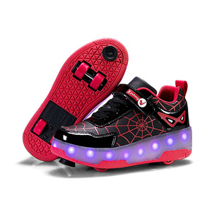 Flashing Roller Shoes With Wheels For Kids And Students Black Red Color Led Light Up Sneakers With Brake Feature - Product Image 1