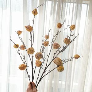 Lanterna da Tavolo in Legno Antico con Fiori Artificiali Physalis, Piante Verdi Finte, Decorazioni per Matrimoni all'Ingrosso, Artigianato Stile INS - Product Image 2