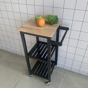 Chariots de cuisine avec rangement, chariot de service de cuisine, petit pont de cuisine <span class=keywords><strong>sur</strong></span> roues, dessus de bureau en chêne, noir - Product Image 4