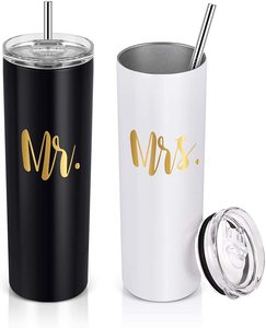 Tasse à café isolée en acier inoxydable, avec paille, mr et mrs, double paroi, coffret cadeau, 18 oz 12oz 20oz 30oz - Product Image 1