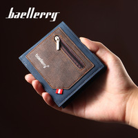 Dompet Pendek Pria Baru Model Bisnis Kontras, Banyak Slot Kartu, Tempat Tiket, Ritsleting Sederhana, Bahan Kulit PU