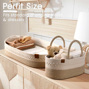 ตะกร้าเปลี่ยนผ้าอ้อมเด็ก พร้อมกล่องเก็บผ้าอ้อม ผ้าคลุมกันน้ำแบบสองชั้น โต๊ะเปลี่ยนผ้าอ้อมแบบพกพา ทำจากเชือกฝ้ายออร์แกนิค - Product Image 2