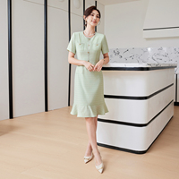 Robe d'été pour femme de style français, à manches courtes, inspirée du luxe léger, élégante pour le bureau, respirante, avec ourlet queue de poisson et volants