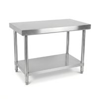 Table de travail en acier inoxydable à 2 niveaux avec pieds ronds en tube, conception fiable, cadre industriel durable, pour cantine et cuisine