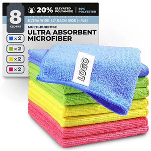 Logo personnalisé 12 "X 12" Chiffon de nettoyage en microfibre Lot de 8 serviettes en microfibre de qualité supérieure <span class=keywords><strong>4</strong></span> couleurs pour cuisines et voiture - Product Image 1
