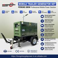 Groupe électrogène diesel Perkins 50 kW à faible bruit, remorquable, 62,5 kVA, mobile sur remorque, monophasé/triphasé, 50/60 Hz, insonorisé, CE ISO
