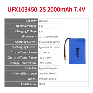Производитель в Китае, поддержка OEM ODM UFX 103450 2S 2000mAh 7,4 V батареи аккумуляторные литиевые батареи - Product Image 2