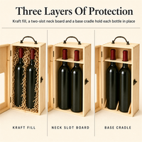 Boîte cadeau en bois massif pour deux bouteilles de vin rouge avec fenêtre de présentation frontale, logo gravé, fermeture à loquet métallique, emballage pour vin