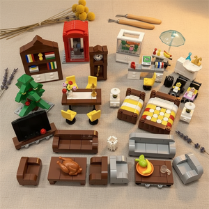 Ensemble de meubles de salon en blocs de construction MOC, 12 styles, canapé, table basse, <span class=keywords><strong>meuble</strong></span> TV, briques éducatives, jouets miniatures, vente en gros - Product Image 3