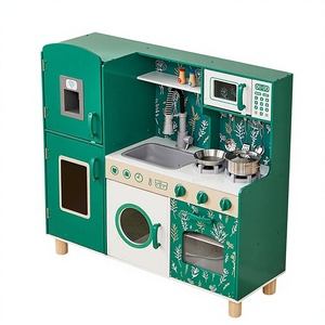 Cuisine de jeu pour enfants en bois vert Tosen, grande taille, avec réfrigérateur vintage, micro-ondes, cuisinière et évier, ensemble de cuisine premium de 90 cm - Product Image 1