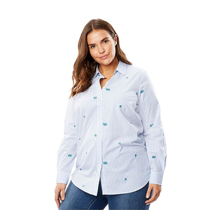 Diseños de blusa de manga larga de talla grande para camisetas y blusa de <span class=keywords><strong>mujer</strong></span> gorda Promoción Camisa a rayas holgada - Product Image 1