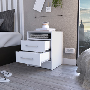 Rowley 2-Drawer 1-<b>Shelf</b> Rectangle Nightstand White Storage Drawer Bedside Cabinet - Product Image 5