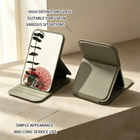 Miroir de maquillage rectangulaire pliable de style pochette, finition argentée, cadre en cuir PU, support réglable, couleurs pastel, vente en gros