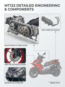 Scooter à essence EURO 5 EFI 125cc pour adultes, moteur 4 temps 1P52QMI, 80 km/h, scooter à essence, moto à essence avec CBS, homologué pour la route - Product Image 3