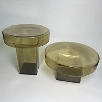 Table basse ronde en verre soufflé, ensemble de 2 pièces, diamètre 540*H300mm, diamètre 450*480mm, 21'' 18'', violet et jaune