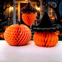 Décoration en papier pliable 3D en forme de citrouille, boule en papier nid d'abeille orange faite à la main pour la fête d'Halloween, ornement suspendu