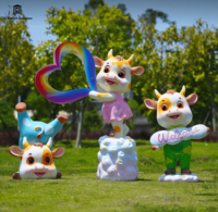 Patung Sapi Kartun Lucu dari Fiberglass untuk Dekorasi Taman, Halaman, dan Taman Kanak-Kanak